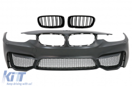 Front Bumper suitable for BMW 3 Series F30 F31 (2011-2019) M3 Design with Double Stripe Grilles M Design Piano Black - COFBBMF30M3FLDPB