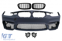 Front Bumper suitable for BMW 3 Series F30 F31 (2011-2019) with Fog Lamps and Kidney Grilles Double Stripe M3 Design - COFBBMF30M3WFLFG