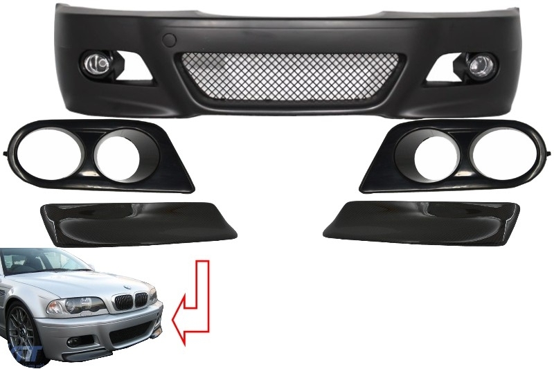 Első lökhárító alkalmas BMW 3-as Coupe/Cabrio/Sedan/Estate E46 (1998-2004) M3 kivitelhez légcsatornákkal és elosztókkal Carbon CSL Design