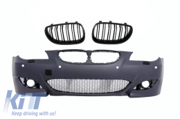 Front Bumper suitable for BMW 5 Series E60 E61 (2003-2007) M5 Design with Central Grilles Double Stripe Piano Black - COFBBME60M5X24FG