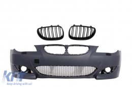 Front Bumper suitable for BMW 5 Series E60 (2003-2010) M5 Design with Central Grille Double Stripe Piano Black - COFBBME60M5XFG