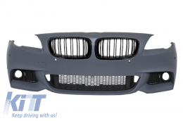 Front Bumper suitable for BMW F10 F11 5 Series (2011-2014) M-Technik Design with Kidney Grilles Double Stripe M Design Piano Black