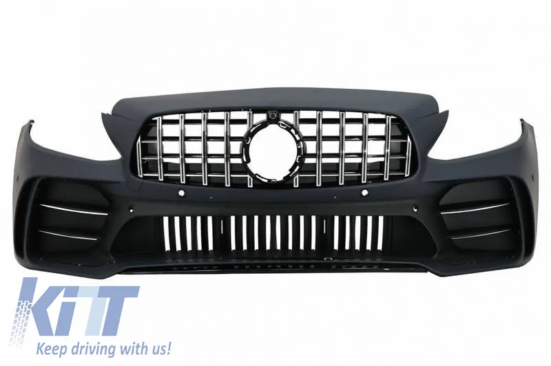 Front Bumper suitable for Mercedes-Benz C-Class C205/W205 14-21 GTR Look (Black Mamba) with Black/Chrome Grille (Black Mamba)
