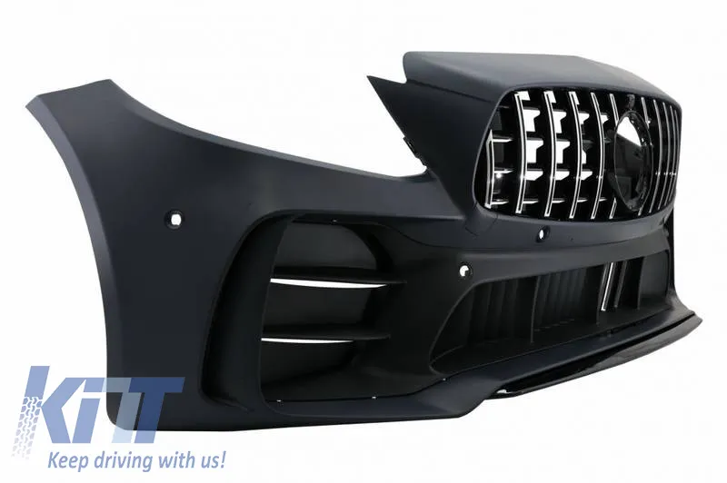 Front Bumper suitable for Mercedes-Benz C-Class C205/W205 14-21 GTR Look (Black Mamba) with Black/Chrome Grille (Black Mamba)