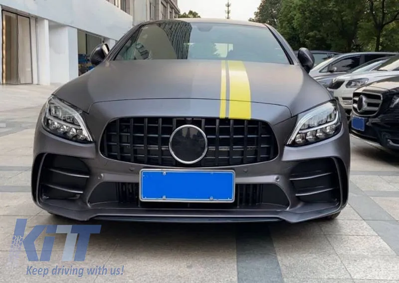Front Bumper suitable for Mercedes-Benz C-Class C205/W205 14-21 GTR Look (Black Mamba) with Black/Chrome Grille (Black Mamba)