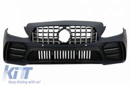Front Bumper suitable for Mercedes-Benz C-Class C205/W205 14-21 GTR Look (Black Mamba) with Black/Chrome Grille (Black Mamba)