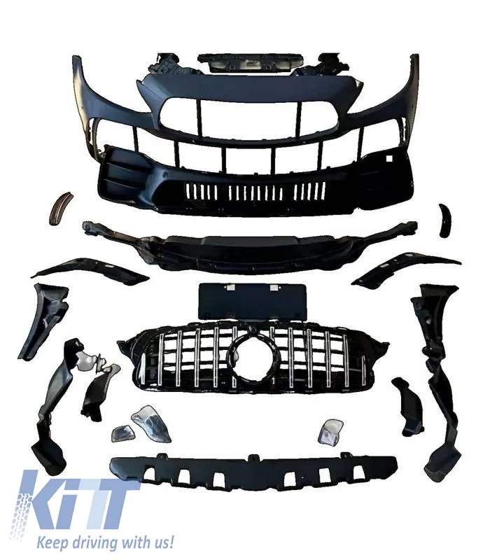 Front Bumper suitable for Mercedes-Benz C-Class C205/W205 14-21 GTR Look (Black Mamba) with Black/Chrome Grille (Black Mamba)