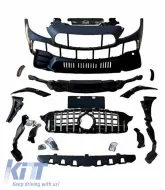 Front Bumper suitable for Mercedes-Benz C-Class C205/W205 14-21 GTR Look (Black Mamba) with Black/Chrome Grille (Black Mamba)-image-6319247