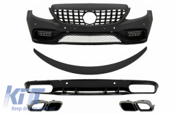 Front Bumper suitable for Mercedes C-Class C205 A205 Coupe Cabriolet (2014-2019) Front Grille GT-R Panamericana with Trunk Boot Spoiler and Rear Bumper Valance Diffuser C63S Design Silver Tips - COFBMBW205AMGWOGRDTS