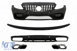 Front Bumper suitable for Mercedes C-Class C205 A205 Coupe Cabriolet (2014-2019) Front Grille GT-R Panamericana with Trunk Boot Spoiler and Rear Bumper Valance Diffuser C63S Design Silver Tips - COFBMBW205AMGWOGTSPB