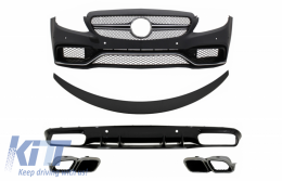 Front Bumper suitable for Mercedes C-Class C205 A205 Coupe Cabriolet (2014-2019) with Rear Bumper Valance Diffuser and Trunk Boot Spoiler C63S Design Silver Tips - COFBMBW205AMGRDTS