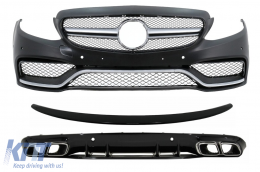 Front Bumper suitable for Mercedes C-Class C205 A205 Coupe Cabriolet (2014-2019) with Rear Bumper Valance Diffuser and Trunk Boot Spoiler C63S Design - COFBMBW205AMGTSPB