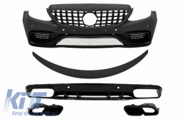 Front Bumper suitable for Mercedes C-Class C205 A205 Coupe Cabriolet (2014-2019) with Trunk Boot Spoiler and Rear Bumper Valance Diffuser C63S Design All Black