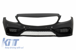 Front Bumper suitable for Mercedes C-Class C205 A205 Coupe Cabriolet (2014-2019) with Trunk Boot Spoiler and Rear Bumper Valance Diffuser C63S Design All Black-image-6056950