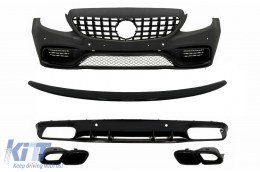 Front Bumper suitable for Mercedes C-Class C205 A205 Coupe Cabriolet (2014-2019) with Trunk Boot Spoiler and Rear Bumper Valance Diffuser C63S Design All Black - COFBMBW205AMGWOGFGRDPB