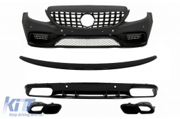 Front Bumper suitable for Mercedes C-Class C205 A205 Coupe Cabriolet (2014-2019) with Trunk Boot Spoiler and Rear Bumper Valance Diffuser C63S Design All Black