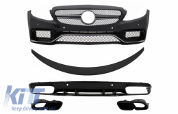 Front Bumper suitable for Mercedes C-Class C205 A205 Coupe Cabriolet (2014-2019) with Trunk Boot Spoiler and Rear Bumper Valance Diffuser C63S Design All Black - COFBMBW205AMGRDFBTS