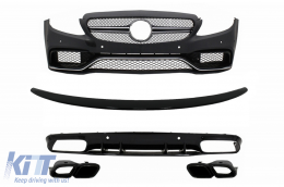 Front Bumper suitable for Mercedes C-Class C205 A205 Coupe Cabriolet (2014-2019) with Trunk Boot Spoiler and Rear Bumper Valance Diffuser C63S Design All Black - COFBMBW205AMGRDTSPB