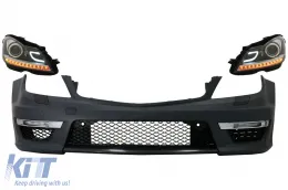 image-33-Front Bumper suitable for Mercedes C-Class W204 (2012-2014) C63 Facelift Design with Headlights DRL Black