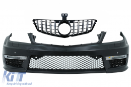 Front Bumper suitable for Mercedes C-Class W204 (2012-up) C63 Facelift Look with Front Grille GT-R Panamericana Chrom - COFBMBW204AMGFCN