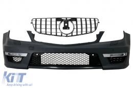 Front Bumper suitable for Mercedes C-Class W204 (2012-up) C63 Facelift Design with Central Front Grille GT-R Panamericana Black - COFBMBW204AMGFBCN