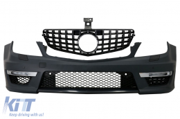 Front Bumper suitable for Mercedes C-Class W204 (2012-up) C63 Facelift Design with Front Grille GT-R Panamericana Look Black - COFBMBW204AMGFGTRB