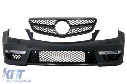 Front Bumper suitable for Mercedes C-Class W204 (2012-up) C63 Facelift Design with Single Frame Front Grille Sport Piano Black