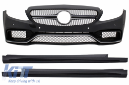 Front Bumper suitable for Mercedes C-Class W205 S205 (2014-2018) C63 Design with Side Skirts Sport - COFBMBW205AMGSS