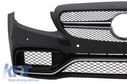 Front Bumper suitable for Mercedes C-Class W205 S205 (2014-2018) C63 Design with Side Skirts Sport-image-6020311