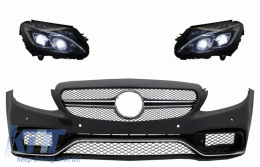 image-32-Front Bumper suitable for Mercedes C-Class W205 S205 (2014-2018) Limousine T-Model with Full LED Headlights Conversion Upgrade for Halogen LHD