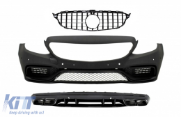 Front Bumper suitable for Mercedes C-Class W205 S205 (2014-2018) with Grille and Diffuser C63 Design Black - COFBMBW205AMGWOGWCCNB