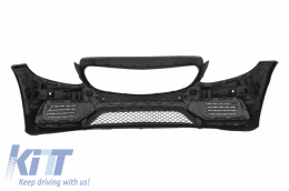 Front Bumper suitable for Mercedes C-Class W205 S205 AMG Sport Line (2014-2018) with Grille and Diffuser Muffler Tips Chrome C63 Design-image-6078689