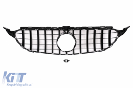 Front Bumper suitable for Mercedes C-Class W205 S205 (2014-2018) Central Grille with Rear Diffuser and Exhaust Muffler Tips C63 Design-image-6099974