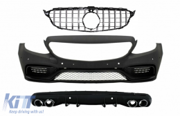 Front Bumper suitable for Mercedes C-Class W205 S205 (2014-2018) Central Grille with Rear Diffuser and Exhaust Muffler Tips C63 Design - COCBMBW205AMGWOGWCCNRD