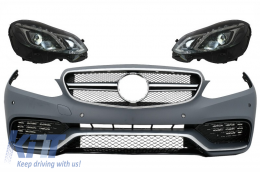 Front Bumper suitable for Mercedes E-Class W212 S212 Facelift (2013-2016) E63 Design with Headlights LED Xenon Design - COFBMBW212FAMGHL