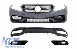 Front Bumper suitable for Mercedes E-Class W212 S212 Facelift (2013-2016) with Rear Diffuser Exhaust Tips for Sport Pack Black Edition - COCBMBW212AMGBBTYB