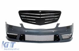 Front Bumper suitable for Mercedes S-Class W221 (2005-2012) S63 S65 Design with Front Grille Facelift Piano Black - COFBMBW221S65FG