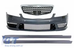 image-59-Front Bumper suitable for Mercedes S-Class W221 (2005-2012) with Single Frame Front Grille and Side Skirts S63 S65 Design
