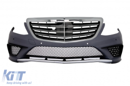 Front Bumper suitable for Mercedes W222 S-Class (2013-06.2017) S63 Design with Central Grille Chrome - COFBMBW222AMGS63BC