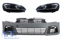Front Bumper suitable for VW Golf 6 VI (2008-2013) with LED Headlights Flowing Dynamic Sequential Turning Lights R20 Look