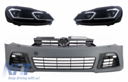 Front Bumper suitable for VW Golf 6 VI (2008-2013) with LED Headlights Flowing Dynamic Sequential Turning Lights R20 Look - COFBVWG6R20FS