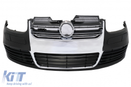 image-11-Front Bumper suitable for VW Golf V 5 (2003-2007) Jetta (2005-2010) R32 Look Chrome Grill