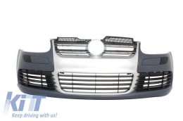 Front Bumper suitable for VW Golf V 5 (2003-2007) Jetta (2005-2010) R32 Look Brushed Aluminium Look Grille - FBVWG5R32A