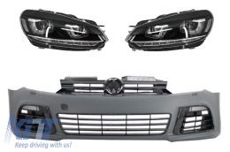 Front Bumper suitable for VW Golf VI 6 (2008-2013) R20 Look with Headlights 3D LED DRL U-Design LED Flowing Turning Light