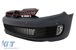 Front Bumper suitable for VW Golf VI 6 (2008-2013) GTI Look with Headlights Golf 7 3D LED DRL U-Design LED Flowing Turning Light Red Stripe GTI-image-6027799