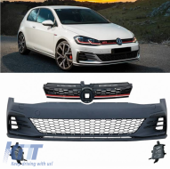 Front Bumper suitable for VW Golf VII (7) 13-17 Upgrade to GTI 7.5 Look 17-19 Set With Grille & Led Fog Lights