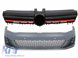 Front Bumper suitable for VW Golf VII 7 5G (2013-2017) with Central Grille Red GTI Design - COFBVWG7GTIRG
