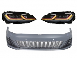 Front Bumper suitable for VW Golf VII 7 5G (2013-2017) with LED Headlights G7.5 GTI Look with Sequential Dynamic Turning Lights - COFBVWG7GTIFR