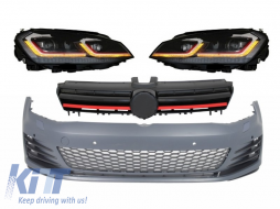 Front Bumper suitable for VW Golf VII 7 5G (2013-2017) with Central Grille and LED Headlights with Sequential Dynamic Turning Lights G7.5 GTI Look - COFBVWG7GTIFRG