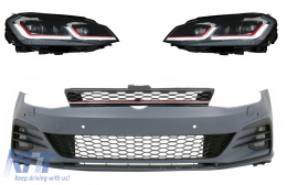 Front Bumper suitable for VW Golf VII 7 (2013-2017) with LED Headlights Sequential Dynamic Turning Lights 7.5 GTI Design - COFBVWG7GTIFHLFR